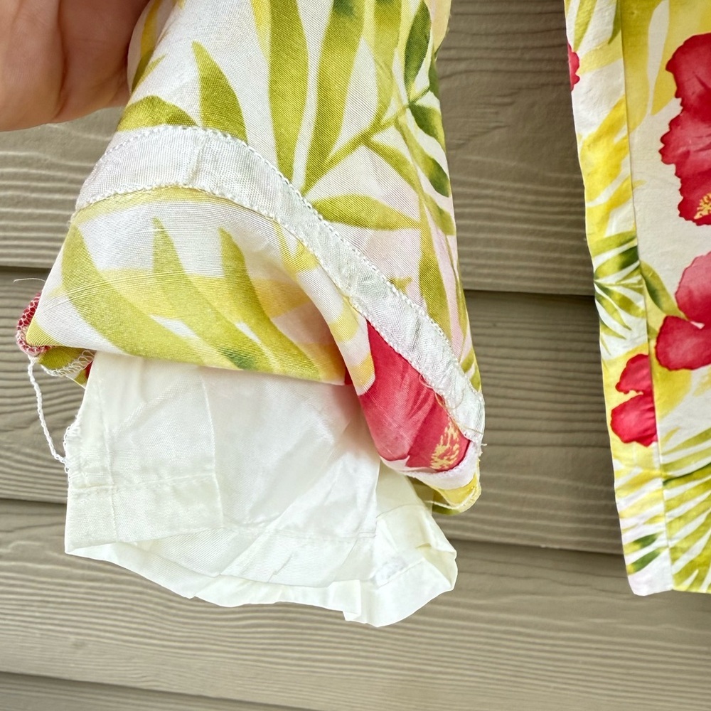 BetU 100% SILK Yellow Pink Floral Beaded Lined Tropical Summer Pants Size 4 - Picture 8 of 10